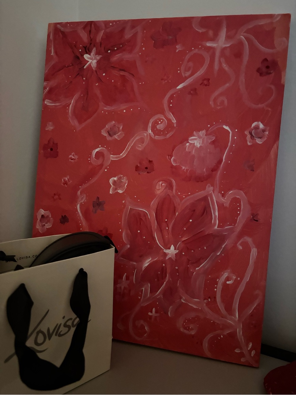 Hand Crafted Red and Pink Floral Painting